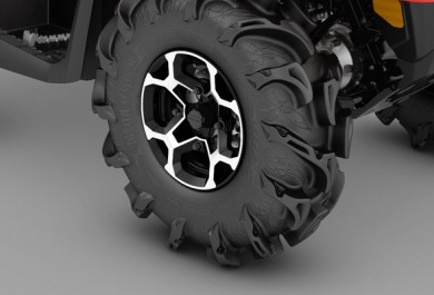 MUD TIRES ON RUGGED WHEELS